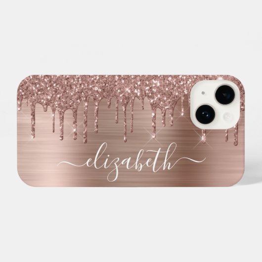 Coque Pour iPhone 14 Parties scintillant or rose personnalisée (Verso Horizontal)