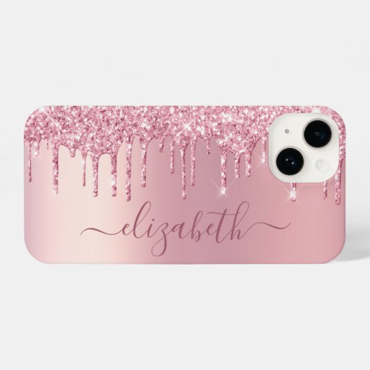 Coque Pour iPhone 14 Parties scintillant rose personnalisée (Verso Horizontal)
