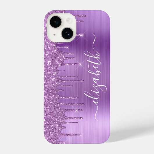 Coque Pour iPhone 14 Parties scintillant violette personnalisée (Verso)