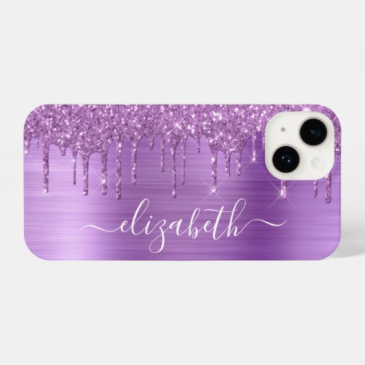 Coque Pour iPhone 14 Parties scintillant violette personnalisée (Verso Horizontal)
