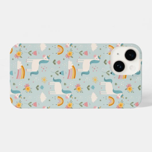 Coque Pour iPhone 14 Pastel mignon Rainbow Unicorn Motif (Verso Horizontal)
