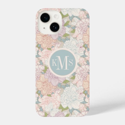 Coque Pour iPhone 14 Pastel Peony & Butterfly Flower Motif (Verso)