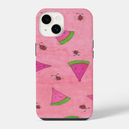 Coque Pour iPhone 14 Pastèque rose et coccinelles (Verso)