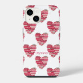 Coque Pour iPhone 14 Patchwork Coeurs rose Téléphone Case (Verso)