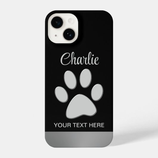 Coque Pour iPhone 14 Paw Chien Argent sur arrière - plan noir (Verso)