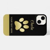 Coque Pour iPhone 14 Paw chien brillant or sur arrière - plan noir (Verso Horizontal)