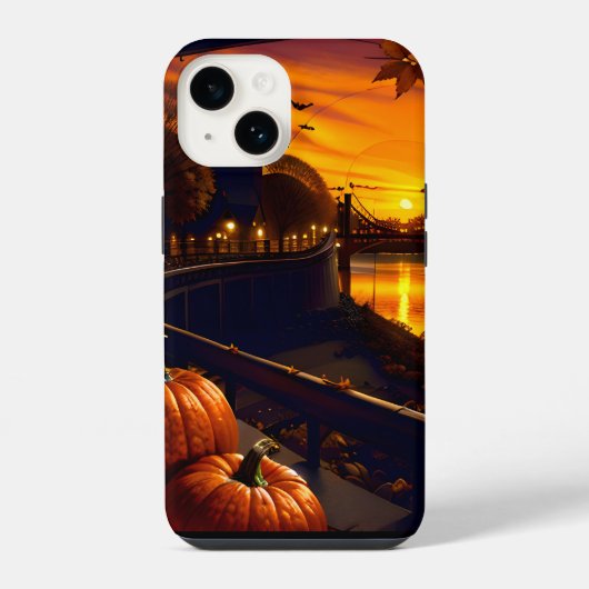 Coque Pour iPhone 14 Paysage d'Halloween deux (Verso)