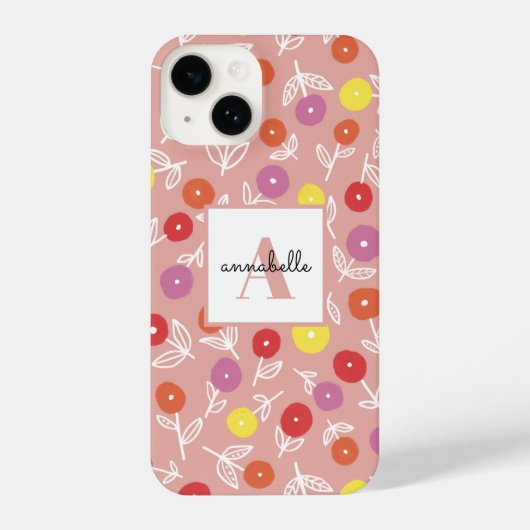 Coque Pour iPhone 14 Peach Spring Floral Monogramme Prénom (Verso)