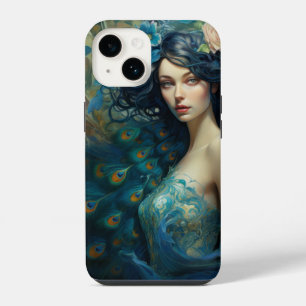 Coque Pour iPhone 14 Peacock Feather Beather : Femme en Turquoise et bl