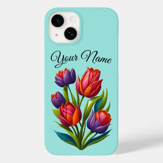 Coque Pour iPhone 14 Peinture Tulip - coque iphone Turquoise Personnali (Verso)