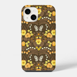 Coque Pour iPhone 14 Pensées jaunes, oiseaux et papillons