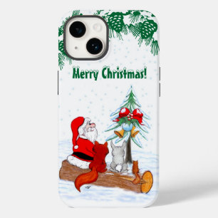 Coque Pour iPhone 14 Père Noël avec lapin renard et écureuil