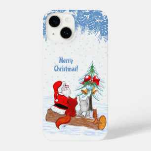 Coque Pour iPhone 14 Père Noël avec Renard de lapin et écureuil