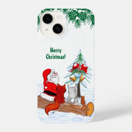 Coque Pour iPhone 14 Père Noël avec Renard de lapin et écureuil (Verso)