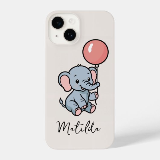 Coque Pour iPhone 14 Personalized Adorable Elephant with Balloon Phone (Verso)