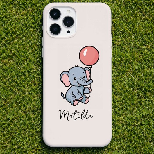 Coque Pour iPhone 14 Personalized Adorable Elephant with Balloon Phone 