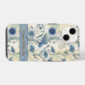 Coque Pour iPhone 14 Personalized Name Blue Wildflowers (Verso Horizontal)