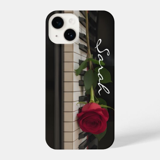 Coque Pour iPhone 14 Personalized Piano with a red rose - romantic (Verso)