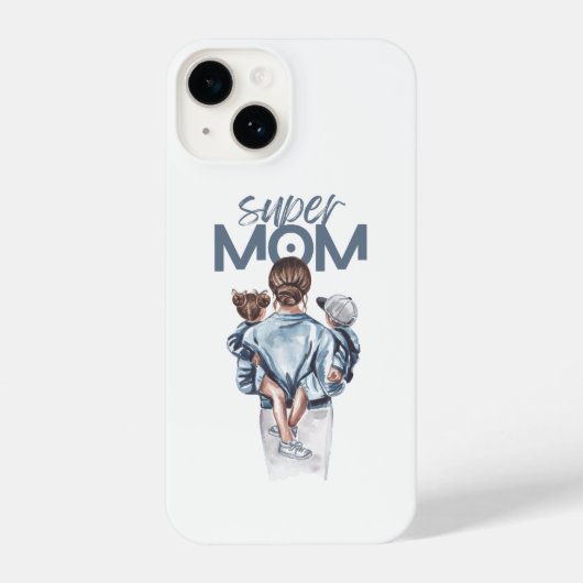 Coque Pour iPhone 14 Personalized Super Mom with Son and Daughter Gift (Verso)