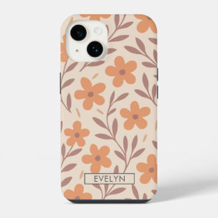 Coque Pour iPhone 14 Personnalisé Boho Floral Délicat Crème Pêche Nom M