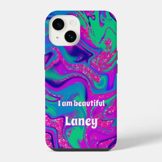 Coque Pour iPhone 14 Personnalisé Cool Groovy Rose Ondulé Turquoise (Verso)
