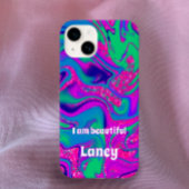 Coque Pour iPhone 14 Personnalisé Cool Groovy Rose Ondulé Turquoise