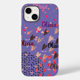 Coque Pour iPhone 14 Personnalisé Purple Coeurs colorés iPhone 14 Coque