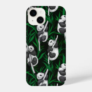 Coque Pour iPhone 14 Petits panda sur vert foncé