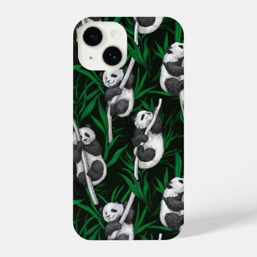 Coque Pour iPhone 14 Petits panda sur vert foncé (Verso)