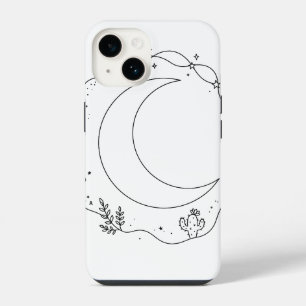 Coque Pour iPhone 14 Phases lunaires bohèmes en art linéaire Décor céle