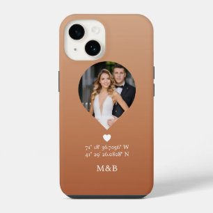 Coque Pour iPhone 14 Photo Monogramme Cœur Romantique Coordonne Moderne