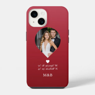 Coque Pour iPhone 14 Photo Monogramme Cœur Romantique Coordonnées Moder