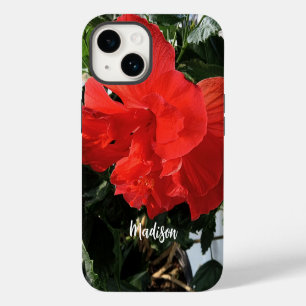 Coque Pour iPhone 14 Photo Orange Double Hibiscus Nom personnalisé