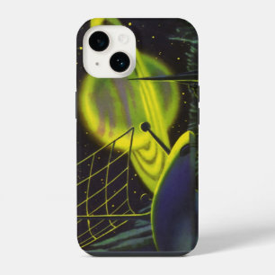 Coque Pour iPhone 14 Planète verte néon vintage science-fiction avec an