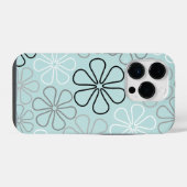 Coque Pour iPhone 14 Plus Abstrait Big Flower Outlines BWG+Duck Egg Blue (Verso Horizontal)
