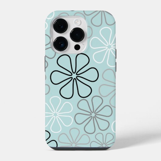 Coque Pour iPhone 14 Plus Abstrait Big Flower Outlines BWG+Duck Egg Blue (Verso)