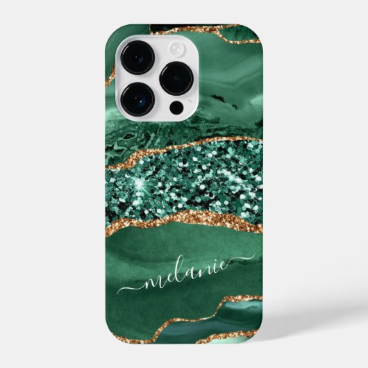 Coque Pour iPhone 14 Plus Agate Green Gold Parties scintillant Votre nom Mar (Verso)
