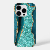 Coque Pour iPhone 14 Plus Agate Turquoise Blue Gold Parties scintillant Marb (Verso)