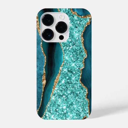 Coque Pour iPhone 14 Plus Agate Turquoise Blue Gold Parties scintillant Marb (Verso)