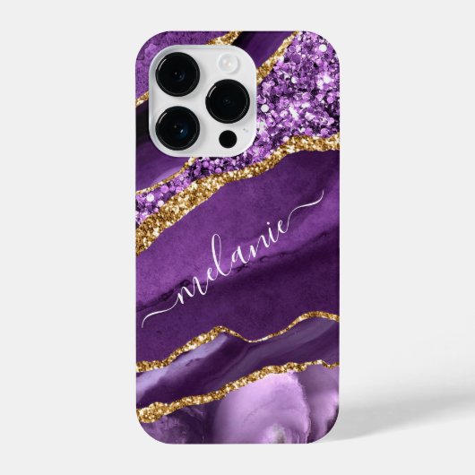 Coque Pour iPhone 14 Plus Agate Violet Violet Or Parties scintillant Votre N (Verso)