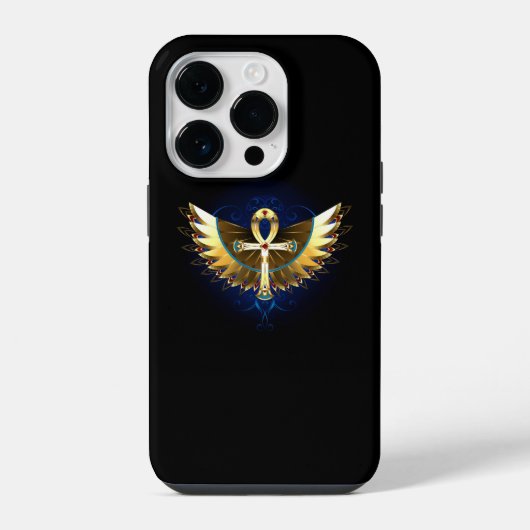Coque Pour iPhone 14 Plus Ankh or avec ailes (Verso)