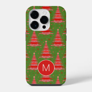 Coque Pour iPhone 14 Plus Arbre de Noël Motif vert rouge Monogramme
