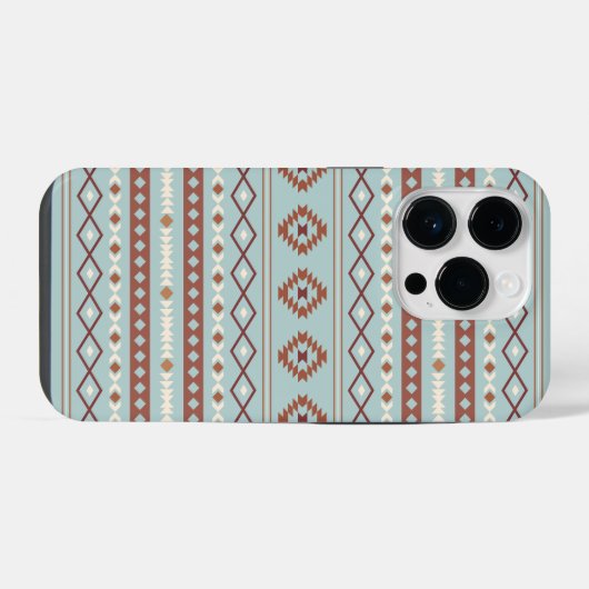 Coque Pour iPhone 14 Plus Aztec Mixte Motif Motif Rusts Crème Bleu (Verso Horizontal)