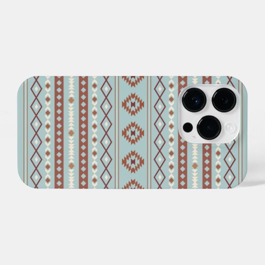 Coque Pour iPhone 14 Plus Aztec Mixte Motif Motif Rusts Crème Bleu (Verso Horizontal)
