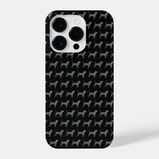 Coque Pour iPhone 14 Plus Beagle Hound Chien Silhouette Jaune Grille noire (Verso)