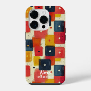 Coque Pour iPhone 14 Plus Blocs géométriques rétro avec nom et message perso