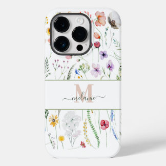 Coque Pour iPhone 14 Plus Boho Fleurs sauvages Nom personnalisé Monogramme