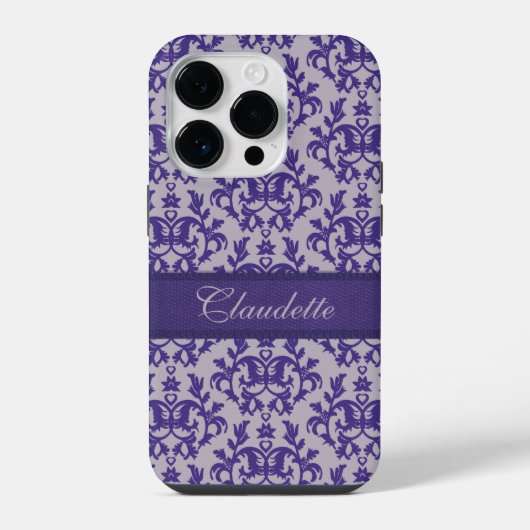 Coque Pour iPhone 14 Plus Boîtier iPhone damassé botanique violet gris (Verso)