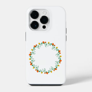 Coque Pour iPhone 14 Plus Cadre rond floral avec fleurs de rose jaune et rou