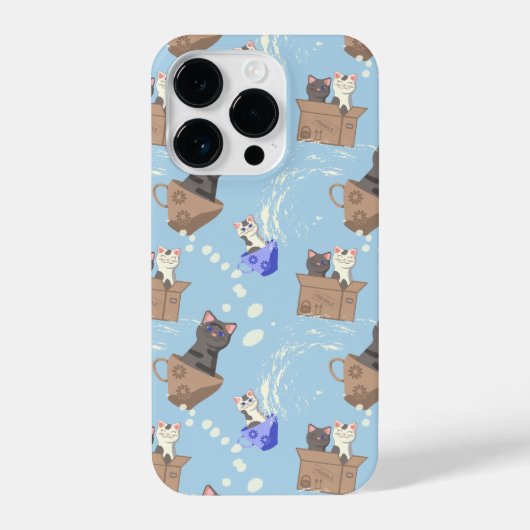 Coque Pour iPhone 14 Plus Chats en boîte et gouttes de lait sur bleu (Verso)